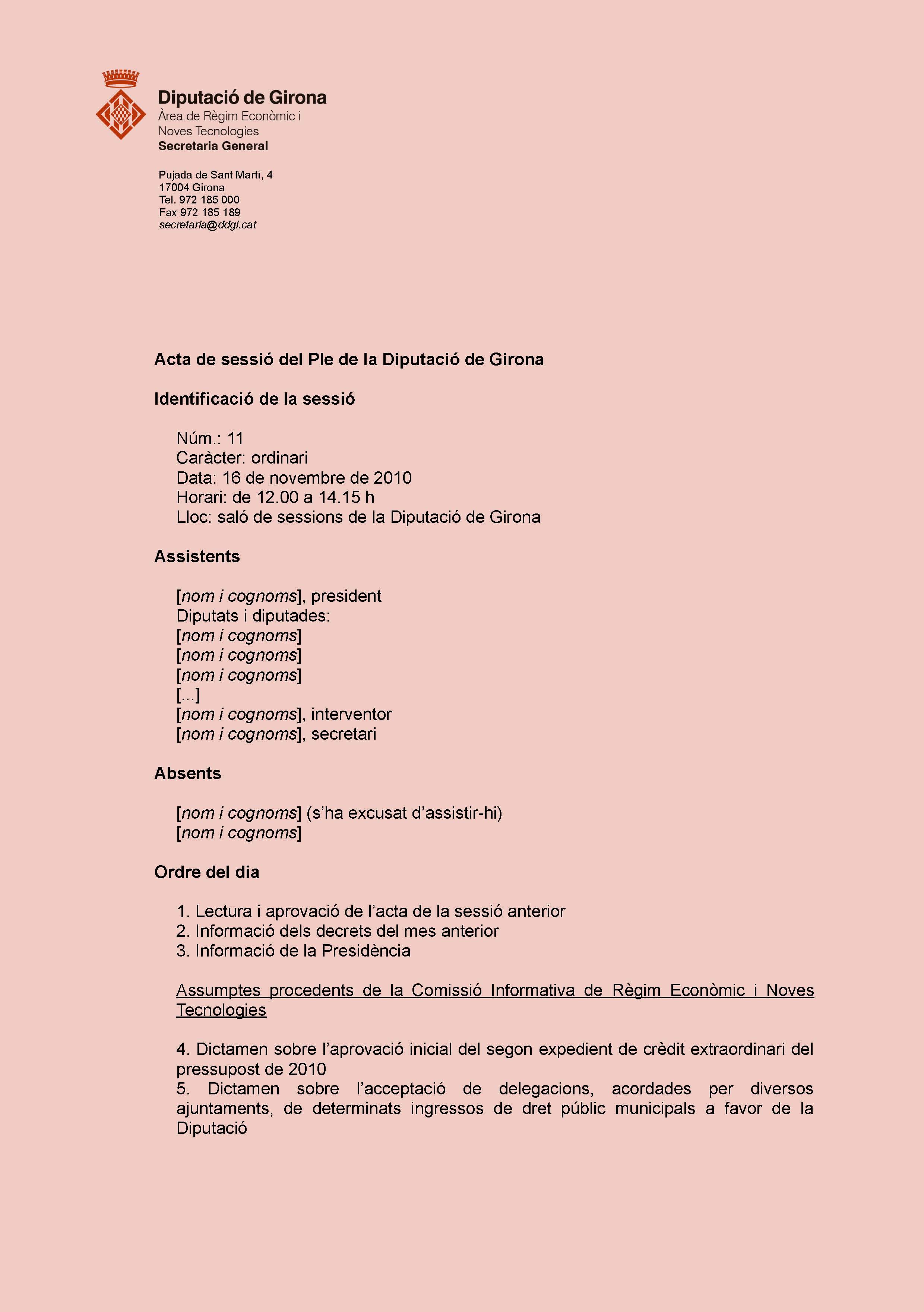 Model d'acta de sessió