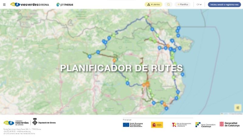 Foto 2: El nou planificador de rutes del Consorci de les Vies Verdes de Girona permet visualitzar tota la xarxa i crear rutes
